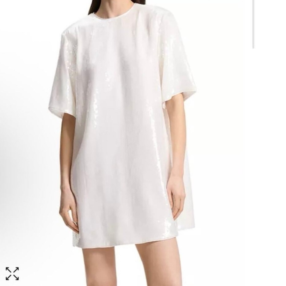 Theory Sequined Oversized Tee Shirt Dress white size S